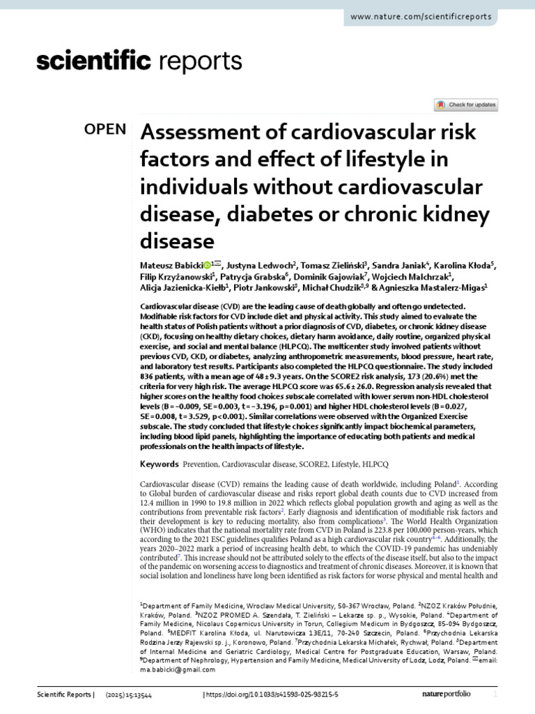 Assessment of Cardiovascular Risk Factors and Effect of Lifestyle | PDF ...