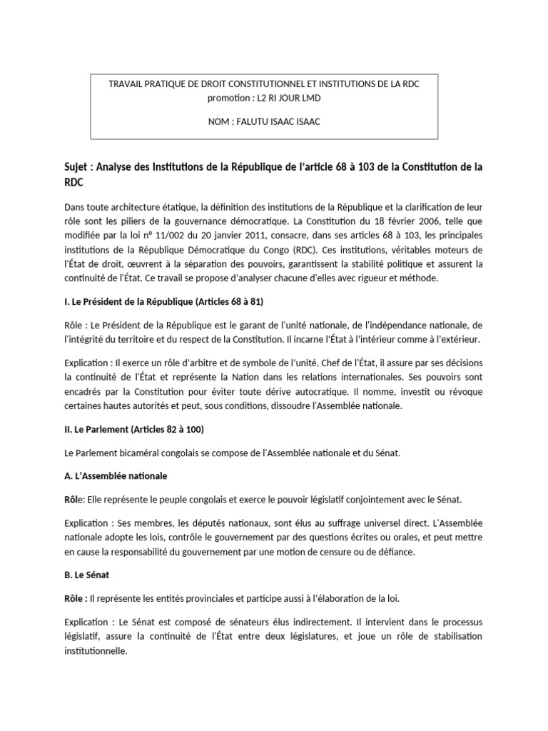 Institutions de la RDC : Analyse Constitutionnelle | PDF | Magistrat | Loi