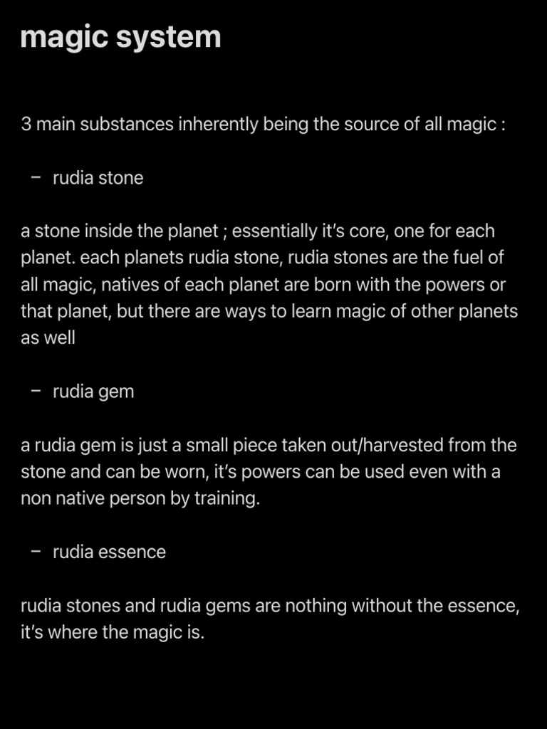 Magic System: Rudia Stones & Powers | PDF