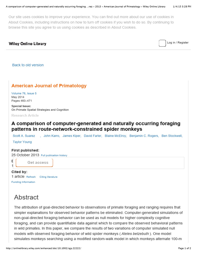 Am. J. Primatol. 2014 Suarez | PDF | Foraging | Http Cookie