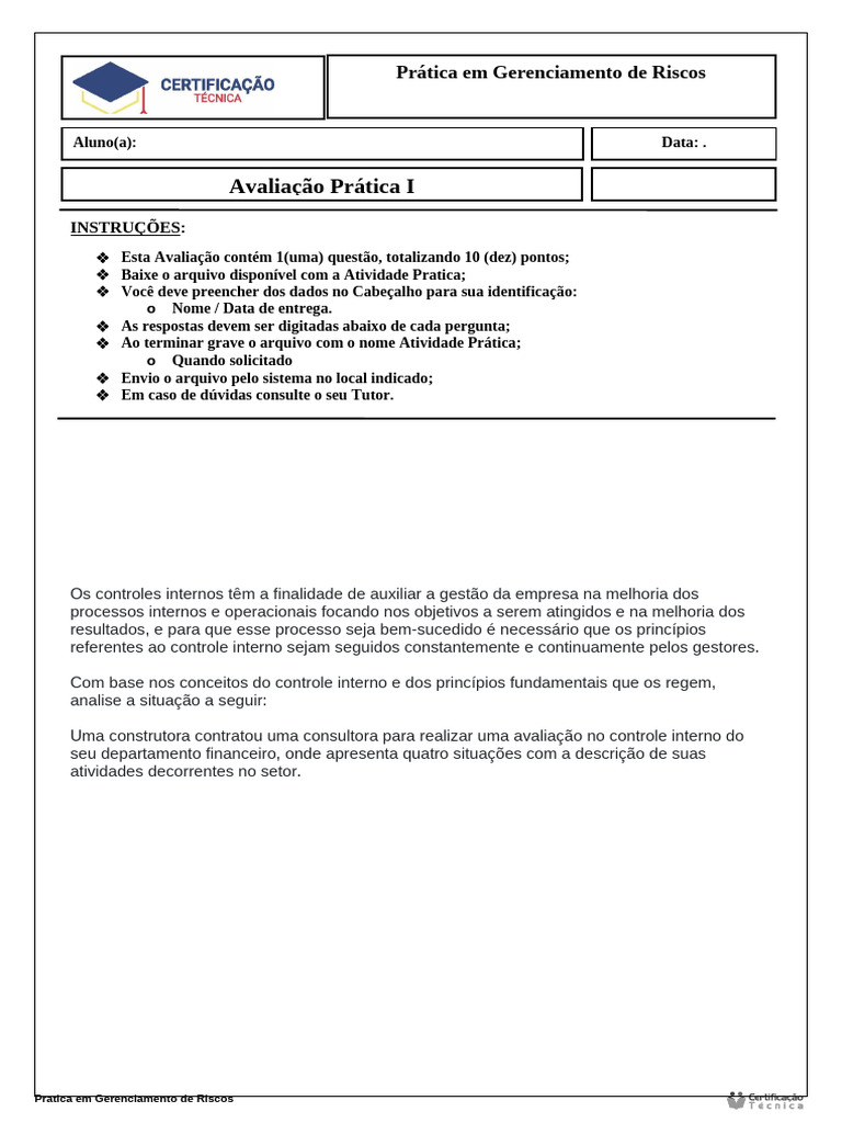 Atividade Pr%C3%A1tica I - Gerenciamento de Riscos | PDF | Gestão de ...