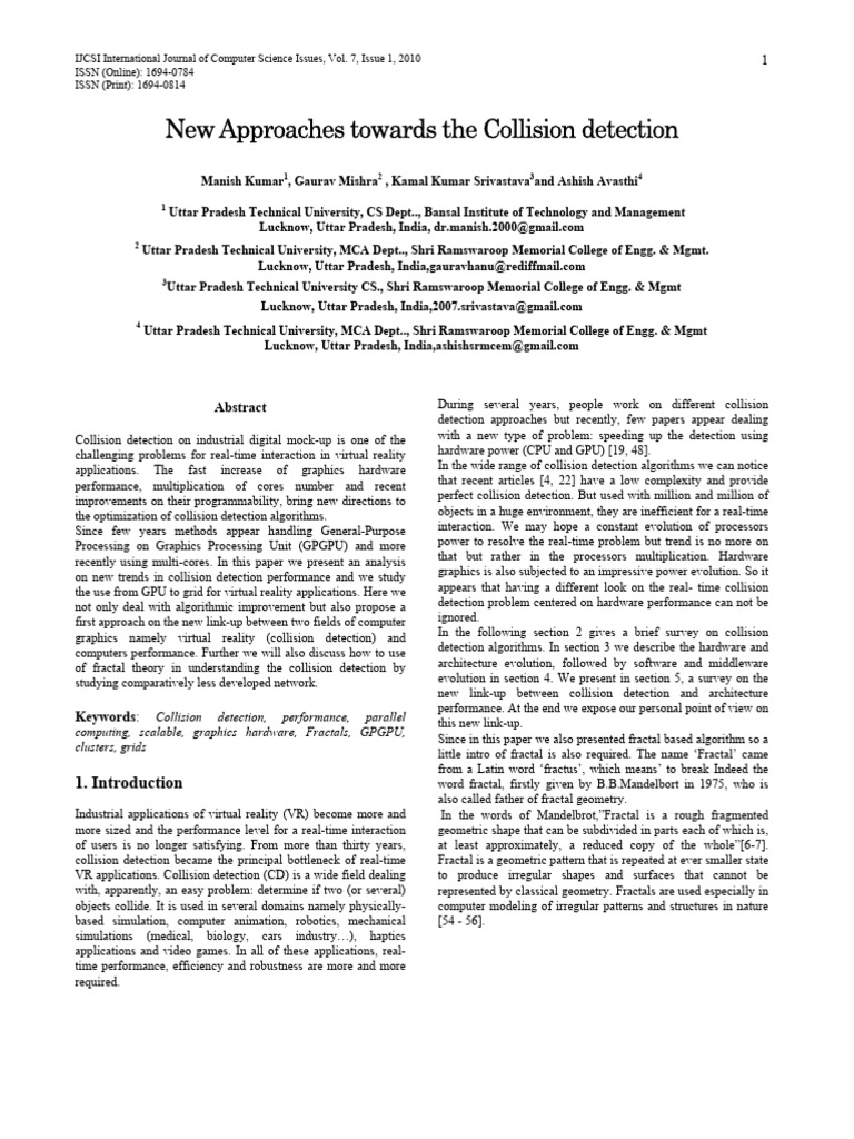 New Approaches Towards The Collision Detection | PDF | Central ...
