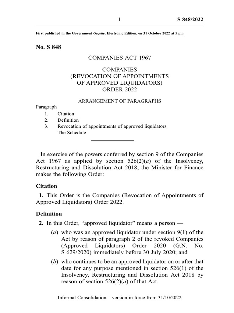 Revocation of Liquidators Order 2022 | PDF