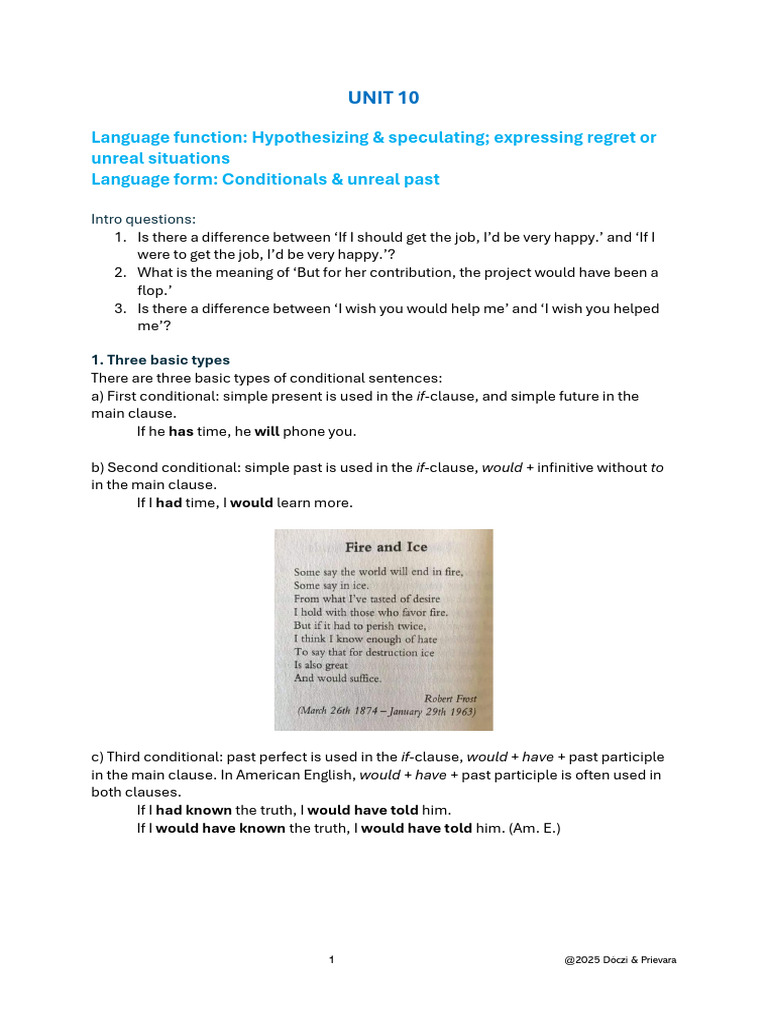 10 Conditionals and Unreal Past | PDF | Verb | Linguistics