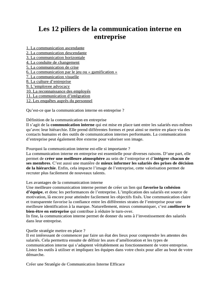 12 Piliers de la Communication Interne | PDF | la communication | Business