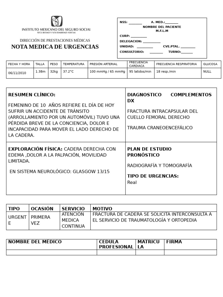 Hoja de Servicio de Urgencias - 1 | PDF | Cuidado de la salud
