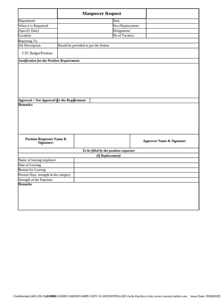 Manpower Request Form Template | PDF