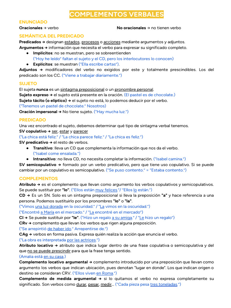 Complementos Verbales - Castellano | PDF | Asunto (gramática ...