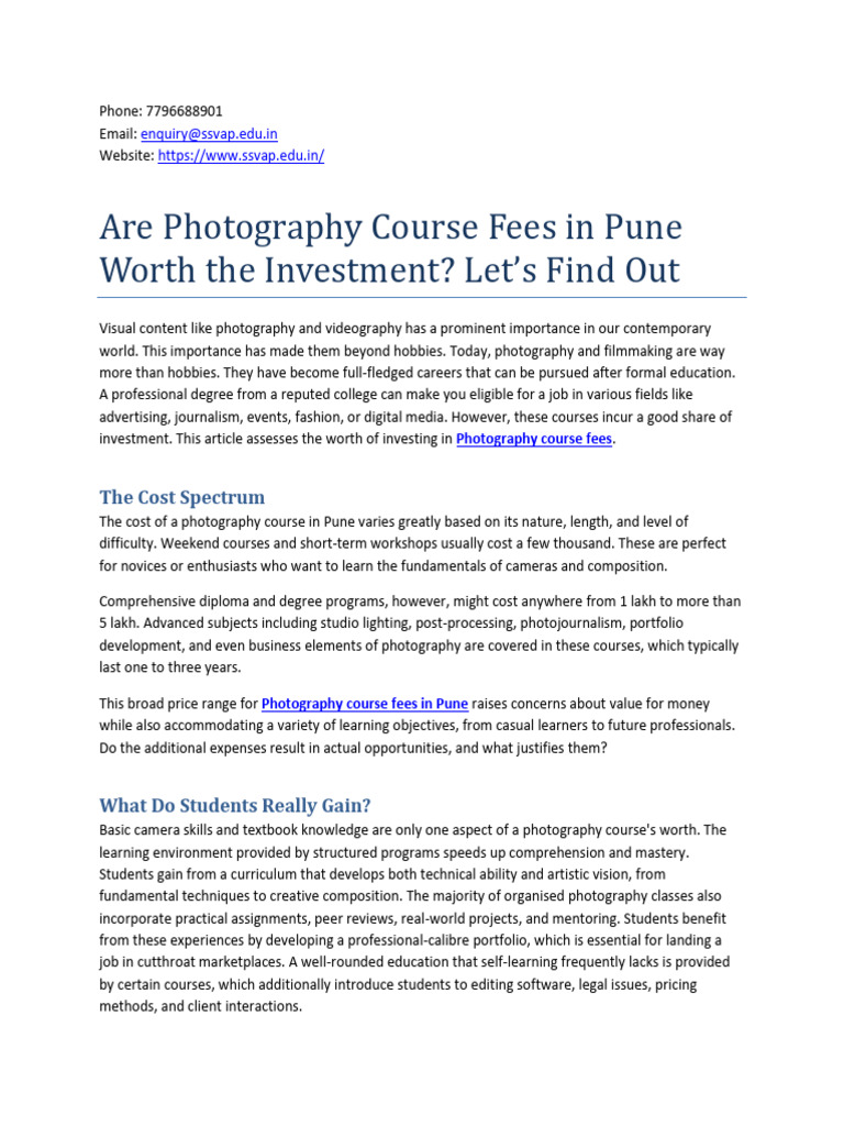 Photography Course Fees in Pune Explained | PDF | Photographer | Learning