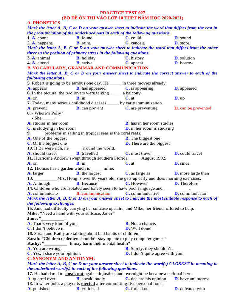 Grade 10 Practice Test 2020-2021 | PDF | Planets | Astronomy