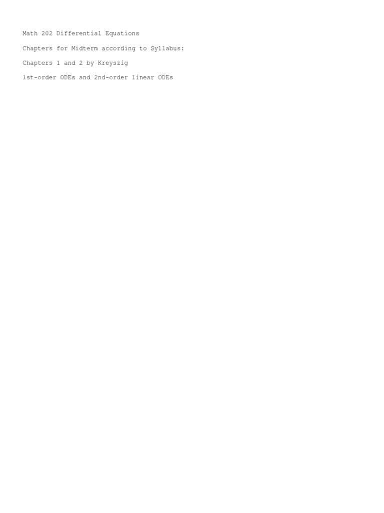 MATH 202 ODEs Chapters For Midterm | PDF