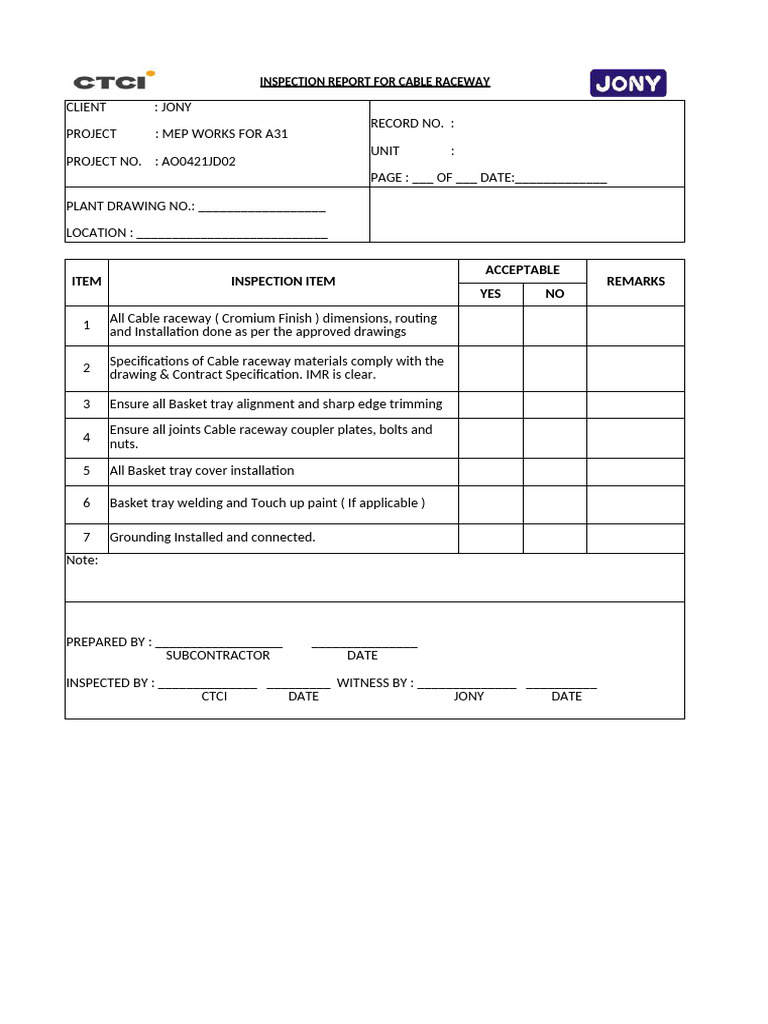 Cable Raceway Inspection Report | PDF
