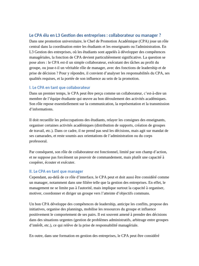 CPA : Collaborateur ou Manager ? | PDF | Direction | Business