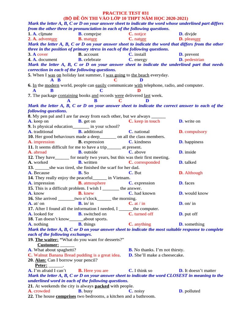 Grade 10 English Practice Test 2020-2021 | PDF | Body Language | Sign ...
