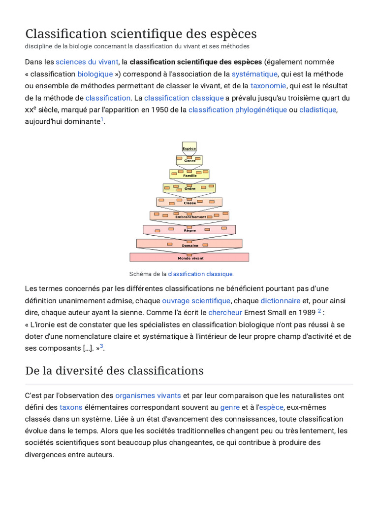 Classification scientifique des espèces | PDF | Taxonomie (Biologie ...
