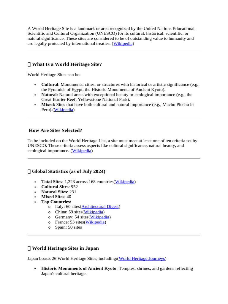 A World Heritage Site Is A Landmark or Area Recognized by The United ...