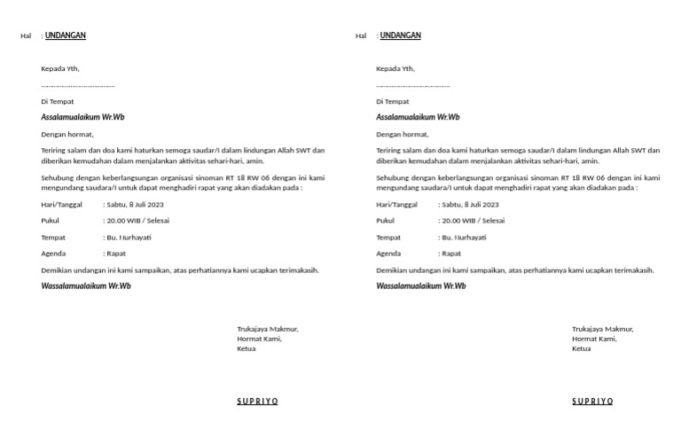 Undangan Rapat Sinoman RT 18 RW 06 | PDF