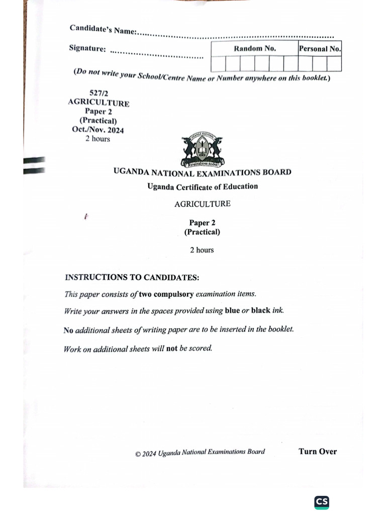 UCE Agriculture 2 UNEB 2024 | PDF