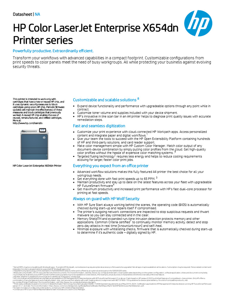 HP Color LaserJet X654dn Overview | PDF | Printer (Computing) | Hewlett ...