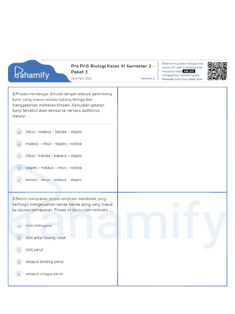 Pra PAS Biologi Kelas XI Semester 2 - Paket 3 | PDF