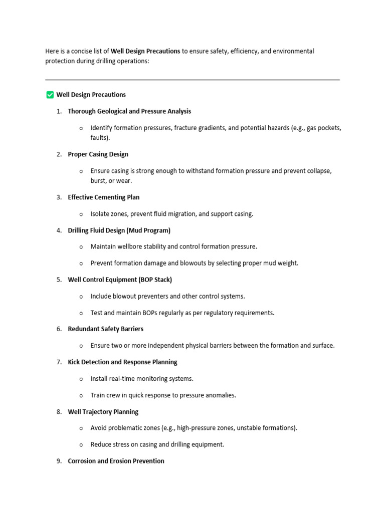 Well Design Precautions | PDF