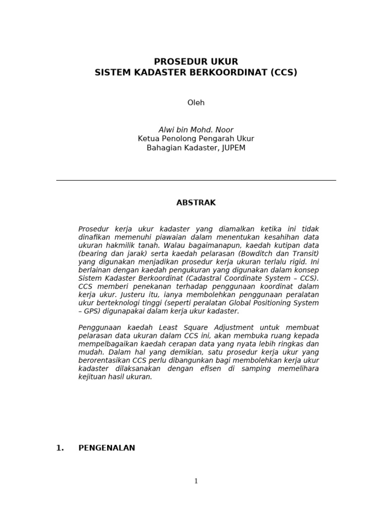 Prosedur Ukur Kadaster Berkoordinat CCS | PDF