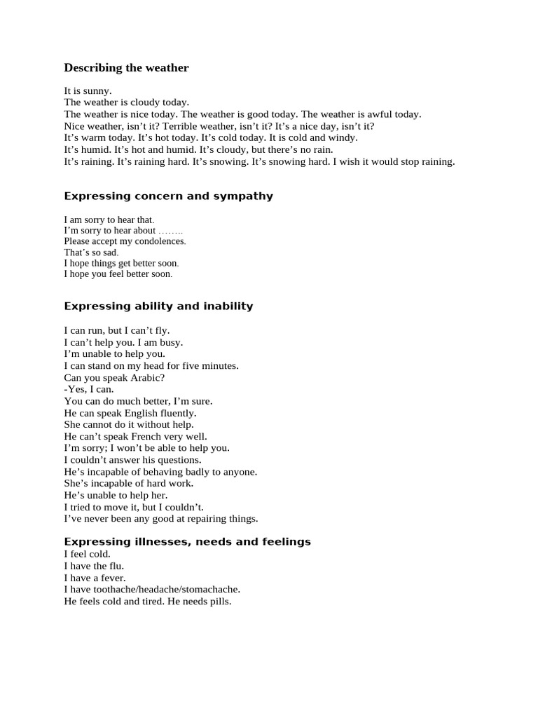Weather, Feelings, and Preferences Guide | PDF