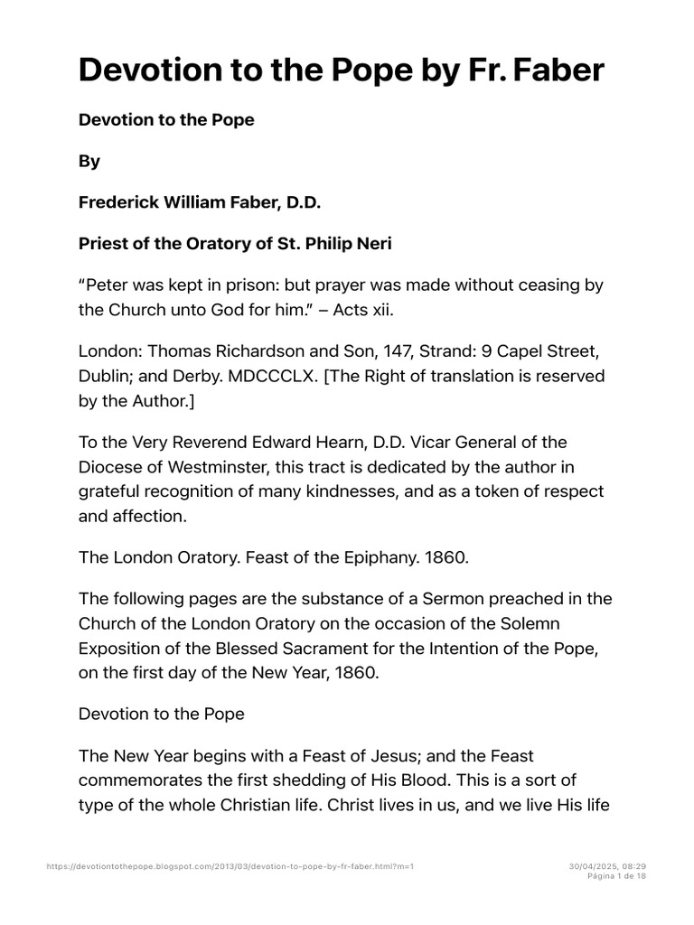 Devotion To The Pope - Devotion To The Pope by Fr. Faber | PDF | Jesus ...