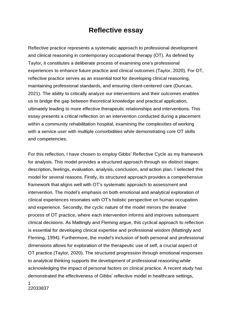 Reflective Practice in Occupational Therapy | PDF | Occupational ...