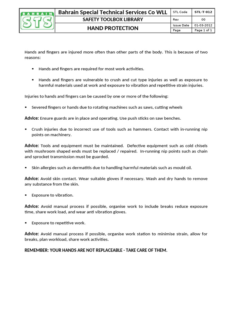Hand Protection Safety Guidelines | PDF