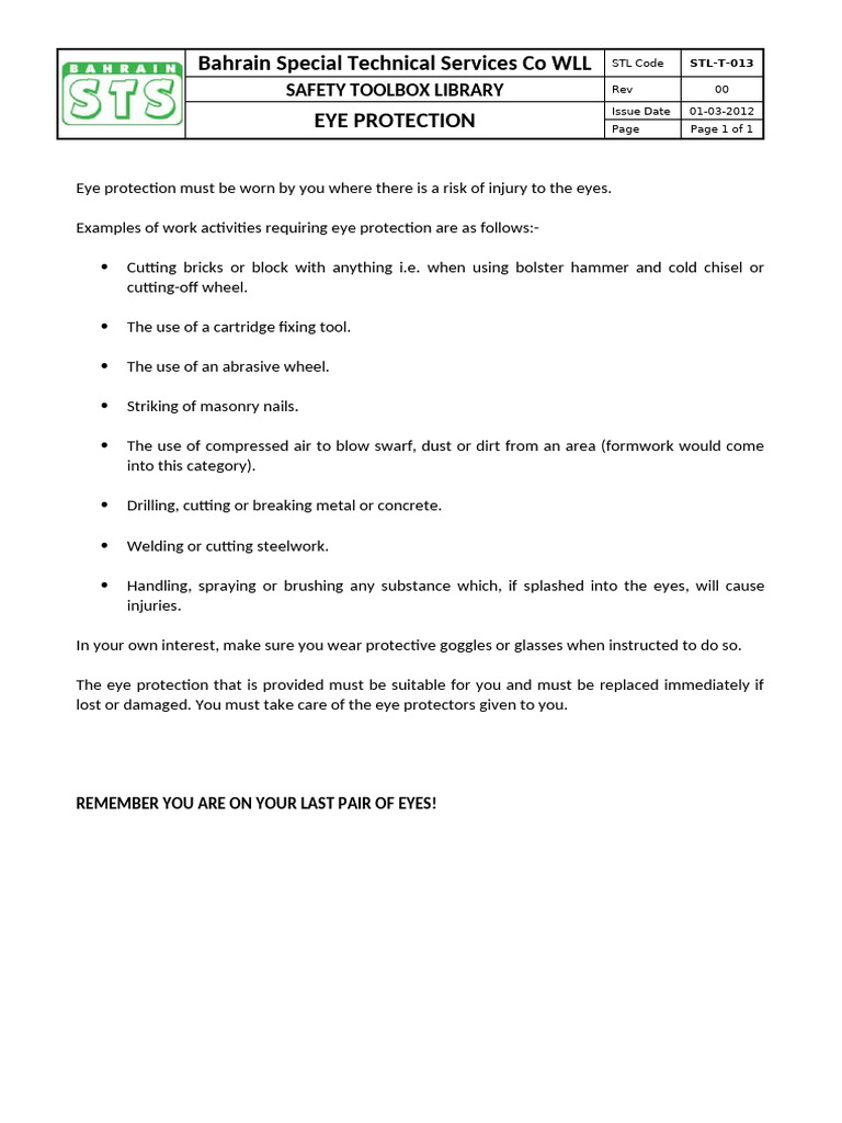 Eye Protection Safety Guidelines | PDF