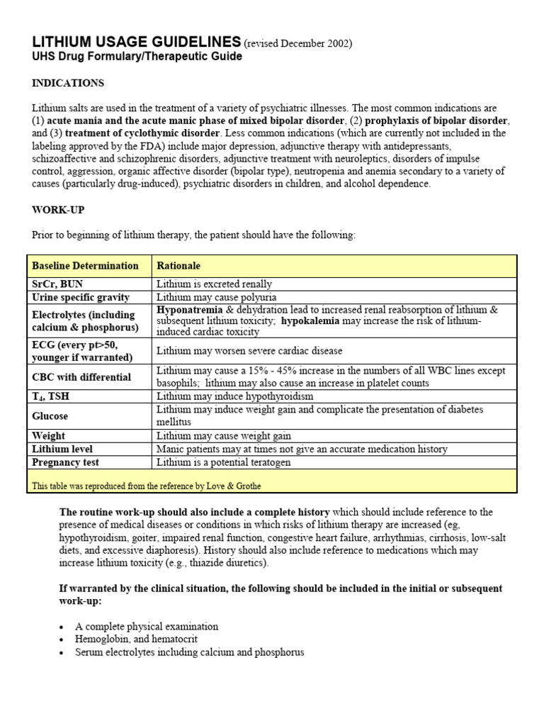 Lithium Usage Guidelines for Psychiatry | PDF | Dose (Biochemistry ...