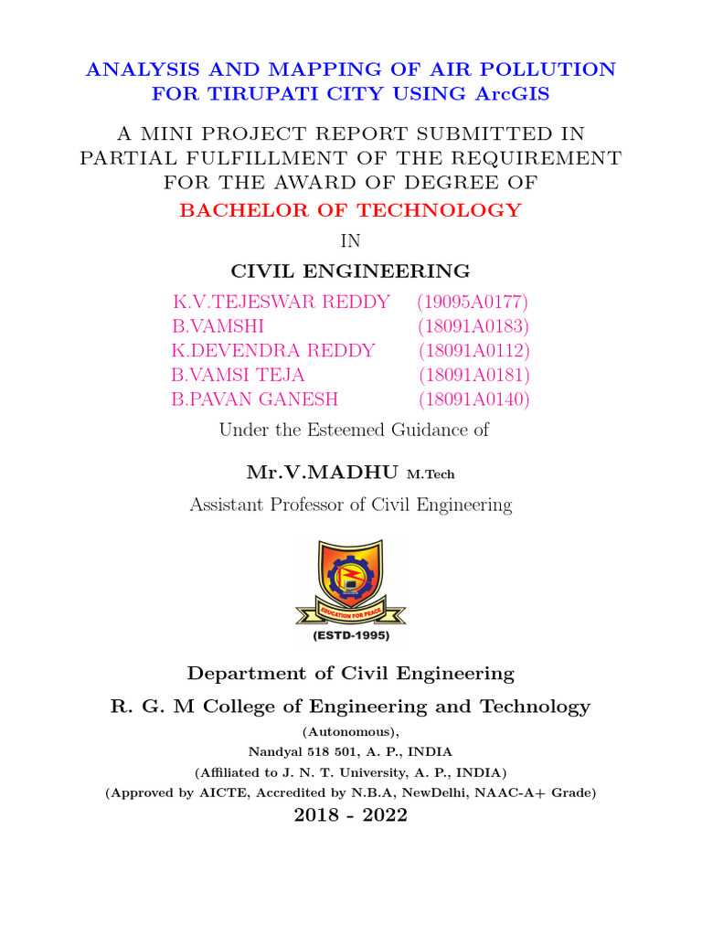 2021-22 CE ANALYSIS AND MAPPING OF AIR POLLUTION FOR TIRUPATI CITY ...