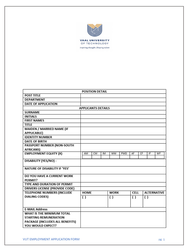 VUT Employment Application Form | PDF | Justice | Crime & Violence