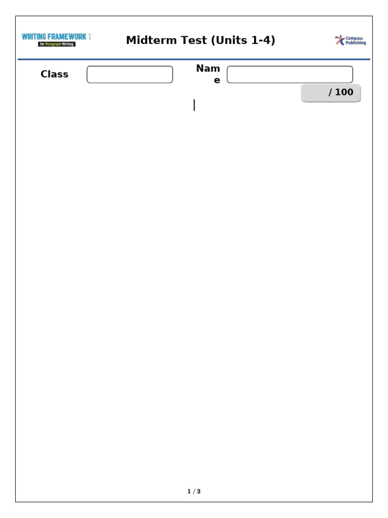 Writing Framework For Paragraph Writing 1 - Midterm Test | PDF ...
