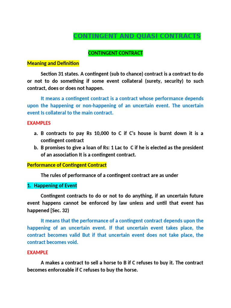 7 Contingent and Quasi Contract | PDF | Private Law | Civil Law (Legal ...