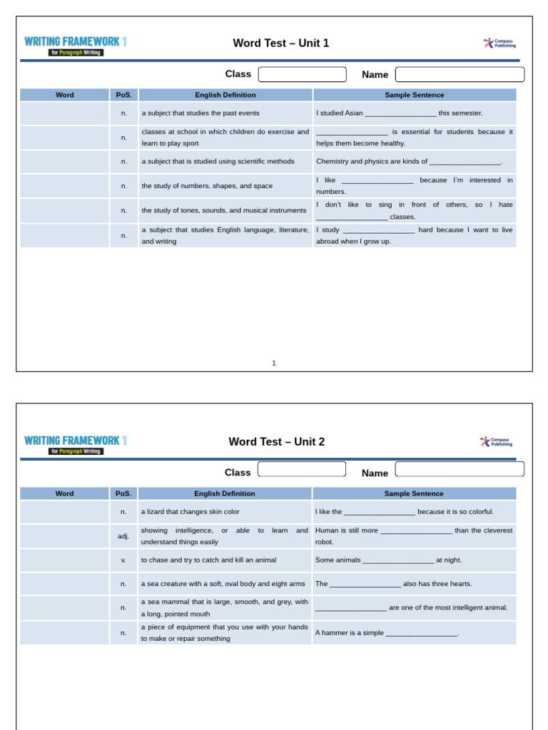 Writing Framework For Paragraph Writing 1 - Word Test | PDF