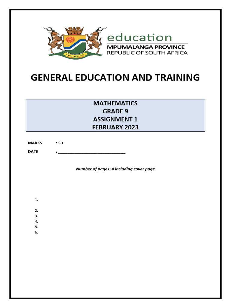 Grade 9 Mathematics Assignment 1 | PDF | Numbers | Ratio