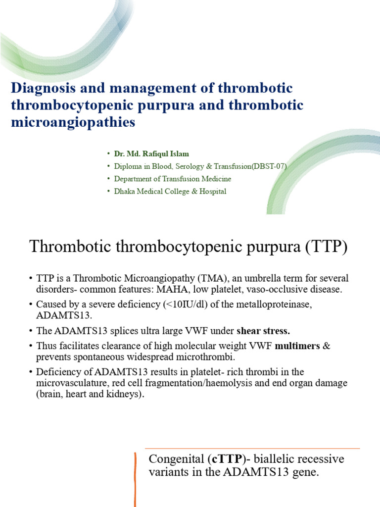 TTP Diagnosis and Management Guide | PDF | Clinical Medicine | Diseases ...