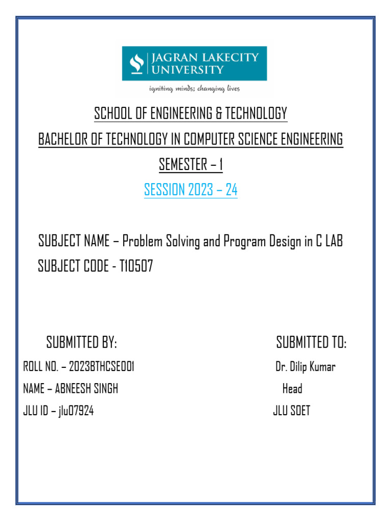 C Programming Lab Exercises and Solutions | PDF | Integer (Computer ...