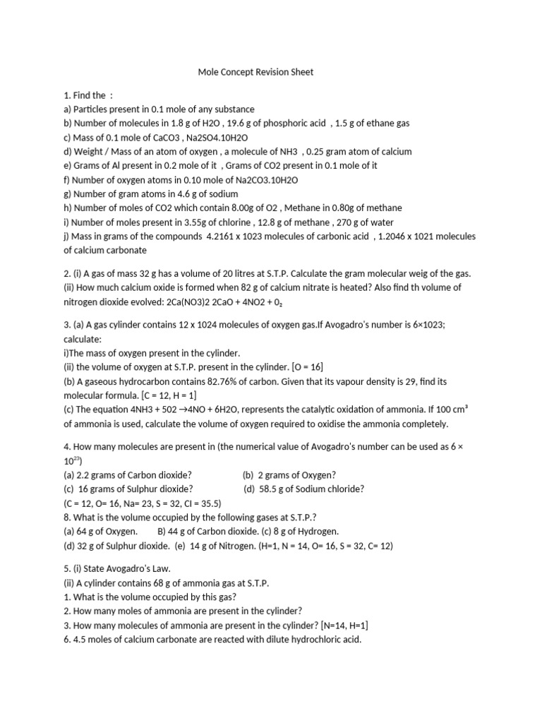 Carbon Monoxide Volume at STP | PDF | Mole (Unit) | Oxide