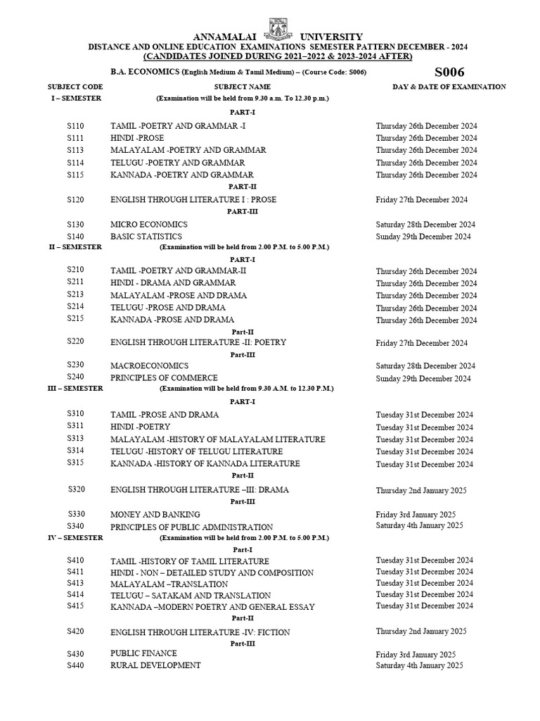 14 Semester Pattern Time Table December 2024 | PDF | Academic Term ...