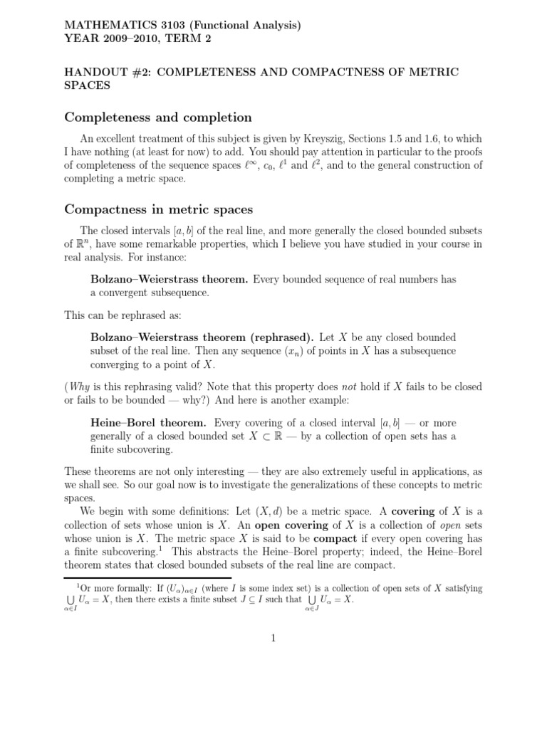 compact and totally bounded | PDF | Compact Space | Topological Spaces
