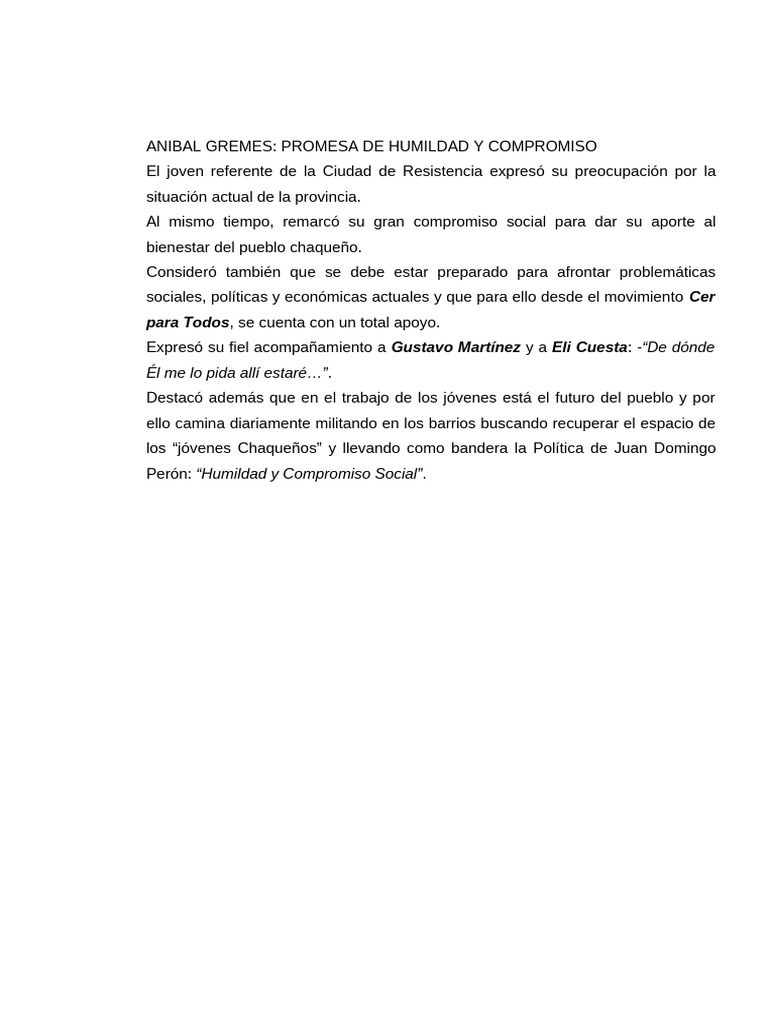 Aníbal Gremes: Compromiso Social en Resistencia | PDF