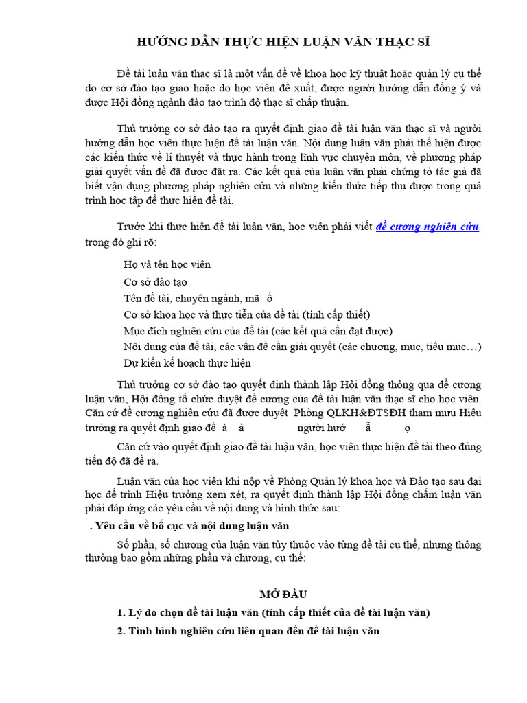 10 Huong Dan Thuc Hien Luan Van Thac Si | PDF
