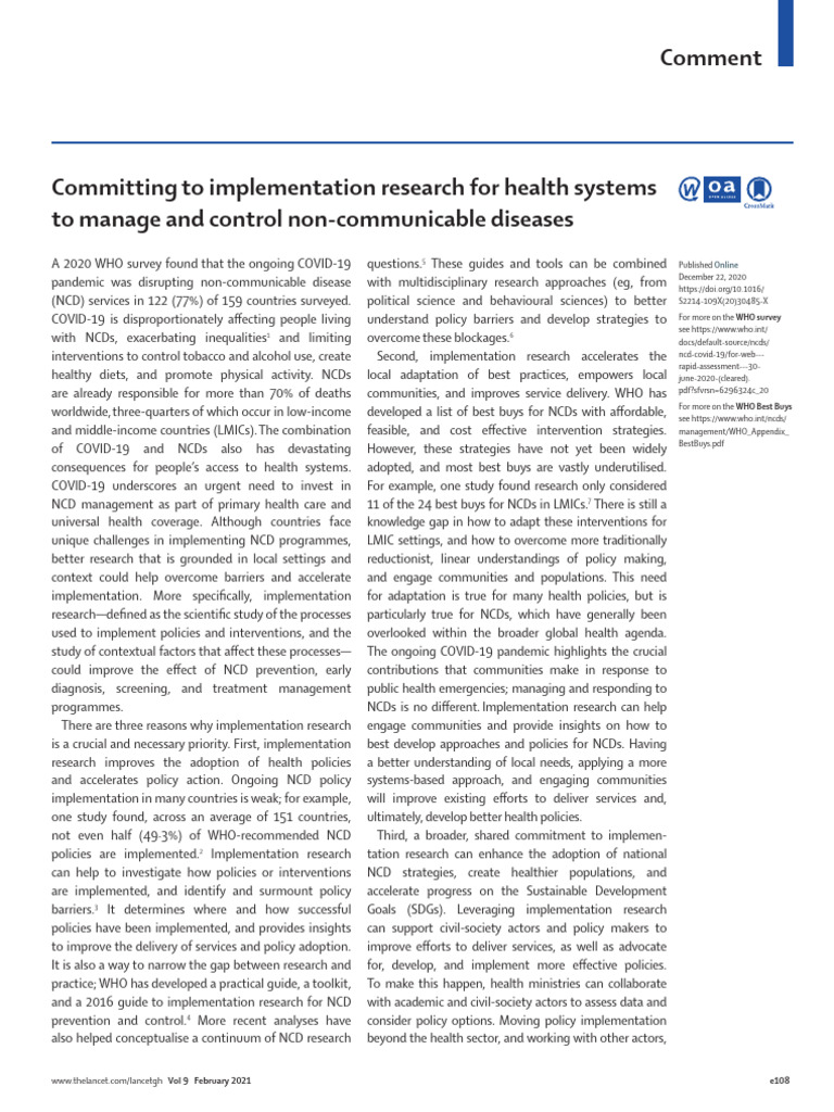 NCD Management: Importance of Research | PDF | Non Communicable Disease ...