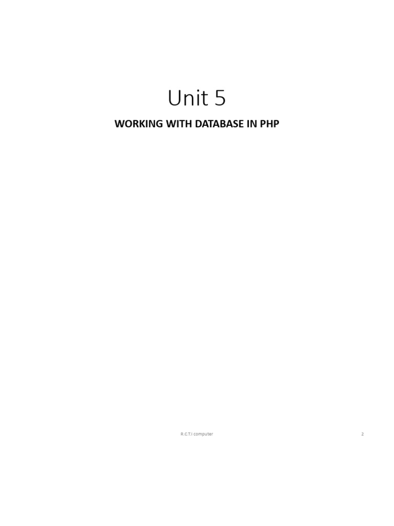 Unit 5 Working With Database in PHP 5.1 to 5.4 | PDF | Databases | My Sql