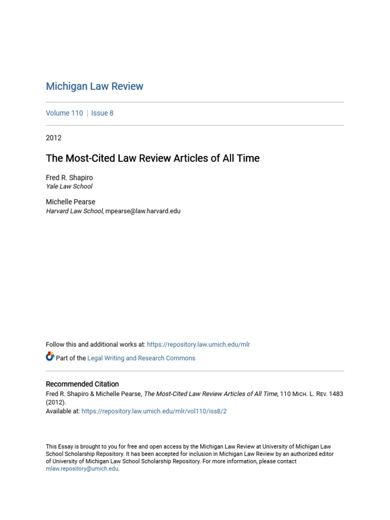 Most-Cited Law Review Articles List | PDF | Citation | Harvard Law School