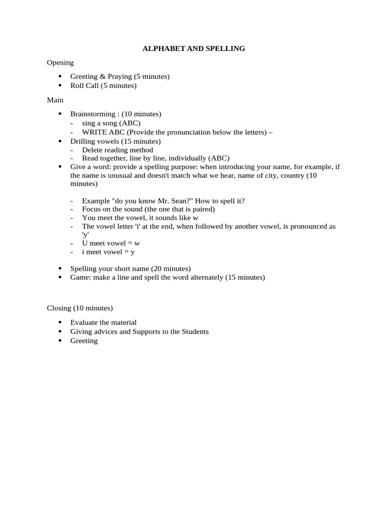 Alphabet and Spelling Lesson Plan | PDF