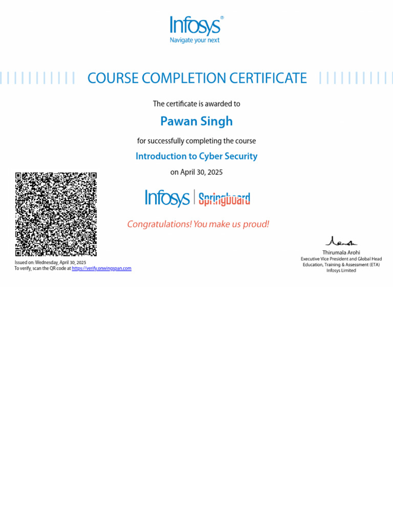 Cyber Security Course Completion Certificate | PDF
